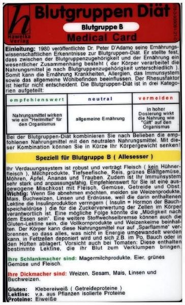 Produktbild: Blutgruppen - Di&auml;t B. Medical Card DIN A5