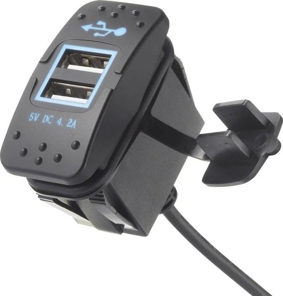 4-Gang-Wippschalterfeld mit Kfz-Stromsteuerung, wasserdichtes Dual-USB-Autoladegerät  QC3.0 mit Digitalanzeige – blaues Licht