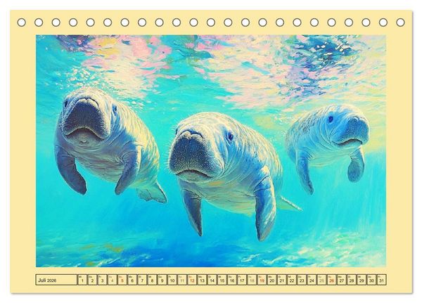 Produktbild: Manatee Paintings. Rundschwanzseek&uuml;he im &Ouml;lgem&auml;lde-Stil (Tischkalender 2026 DIN A5 quer), CALVENDO Monatskalender