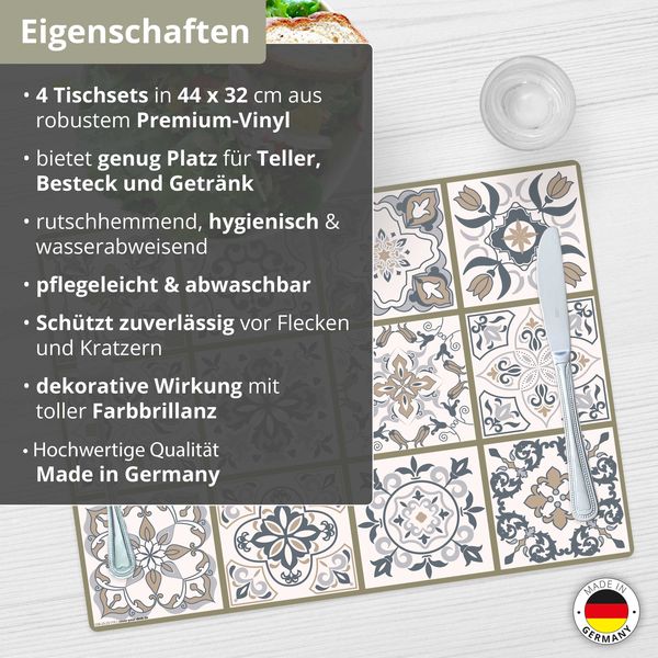 Produktbild: Tischsetmacher Tischsets Fliesenmuster in beige & wei&szlig;, aus hochwertigem Vinyl (4 St&uuml;ck), 44 x 32 cm