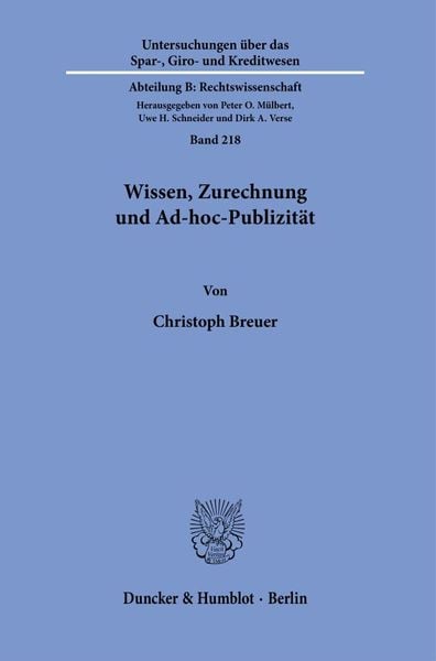 Produktbild: Wissen, Zurechnung und Ad-hoc-Publizit&auml;t.