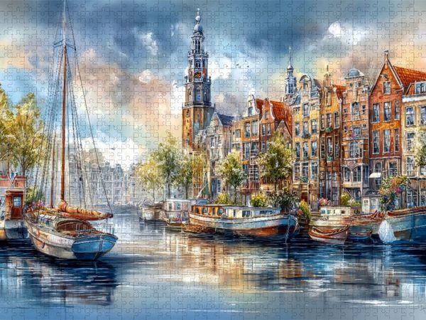 Produktbild: CALVENDO Puzzle Amsterdam - Grachtenimpression | 1000 Teile Lege-Gr&ouml;&szlig;e 64x48cm Foto-Puzzle f&uuml;r gl&uuml;ckliche Stunden