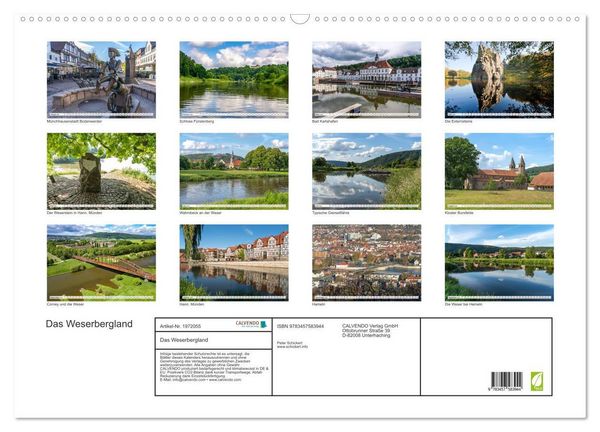 Produktbild: Das Weserbergland (Wandkalender 2026 DIN A2 quer), CALVENDO Monatskalender