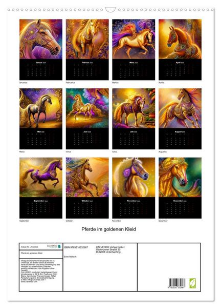 Produktbild: Pferde im goldenen Kleid (Wandkalender 2026 DIN A2 hoch), CALVENDO Monatskalender
