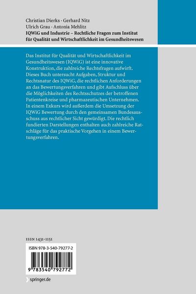 Produktbild: IQWiG und Industrie &ndash; Rechtliche Fragen zum Institut f&uuml;r Qualit&auml;t und Wirtschaftlichkeit im Gesundheitswesen