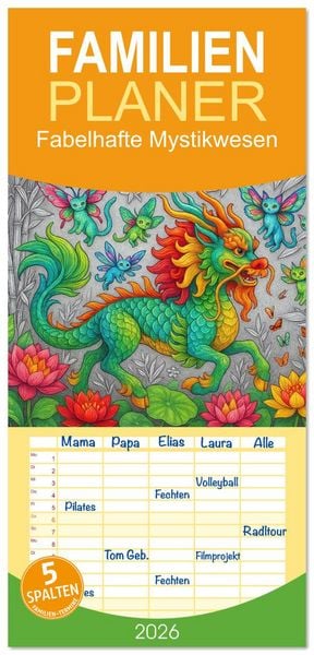 Produktbild: Familienplaner 2026 - Fabelhafte Mystikwesen mit 5 Spalten (Wandkalender, 21 x 45 cm) CALVENDO