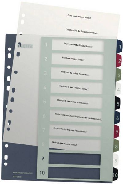 Produktbild: Leitz 1237 Style Register DIN A4 1-10 Polypropylen Mehrfarbig 10 Registerbl&auml;tter extrabreit, PC-beschriftbar 1237-00-00