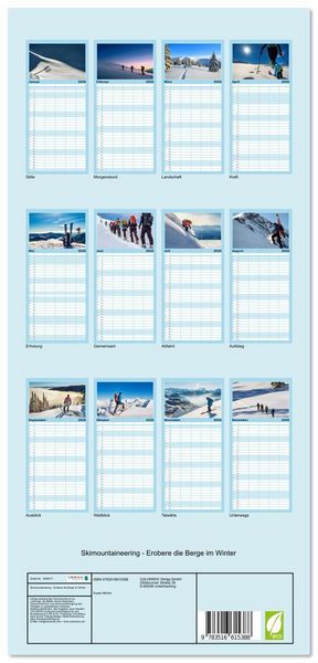 Produktbild: Familienplaner 2026 - Skimountaineering - Erobere die Berge im Winter mit 5 Spalten (Wandkalender, 21 x 45 cm) CALVENDO