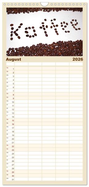 Produktbild: Familienplaner 2026 - Der Kaffee ist fertig mit 5 Spalten (Wandkalender, 21 x 45 cm) CALVENDO