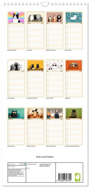 Produktbild: Familienplaner 2027 - Gute Laune Katzen mit 5 Spalten (Wandkalender, 21 x 45 cm) CALVENDO