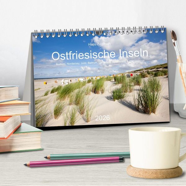 Produktbild: Ostfriesische Inseln - Borkum, Norderney, Juist, Baltrum, Langeoog, Spiekeroog, Wangerooge (Tischkalender 2026 DIN A5 quer), CALVENDO Monatskalender