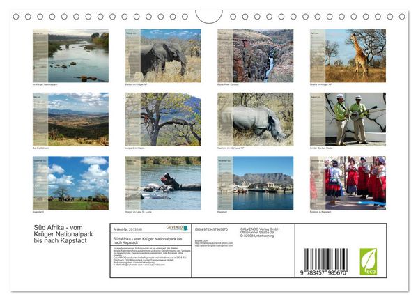 Produktbild: S&uuml;d Afrika - vom Kr&uuml;ger Nationalpark bis nach Kapstadt (Wandkalender 2026 DIN A4 quer), CALVENDO Monatskalender