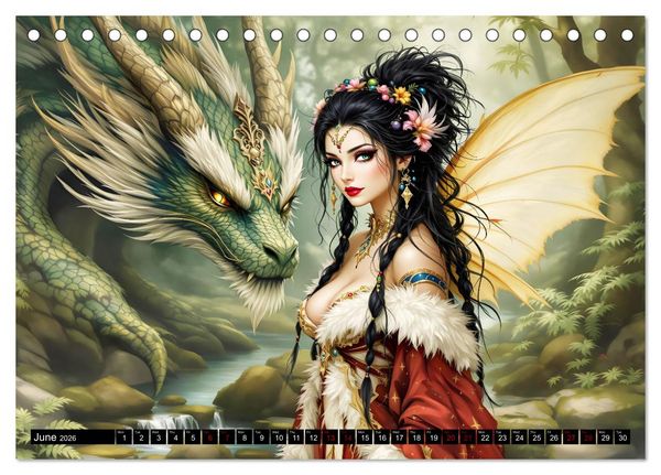 Produktbild: Elves and Dragons - A magical connection (Desk Calendar 2026 DIN A5 landscape), CALVENDO 12 Month DeskCalendar