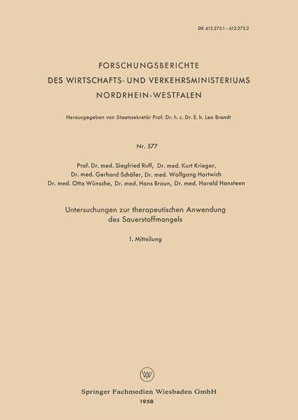 Produktbild: Untersuchungen zur therapeutischen Anwendung des Sauerstoffmangels