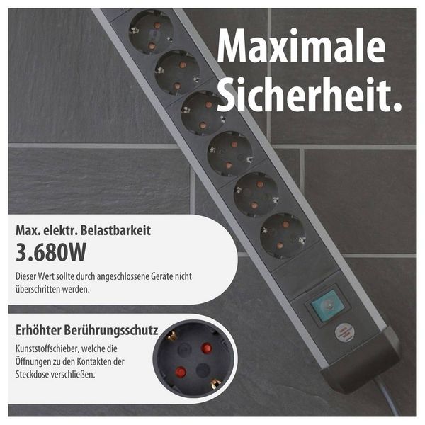 Produktbild: Brennenstuhl 1391030611 Steckdosenleiste mit Schalter Silber, Schwarz Schutzkontakt 1St.