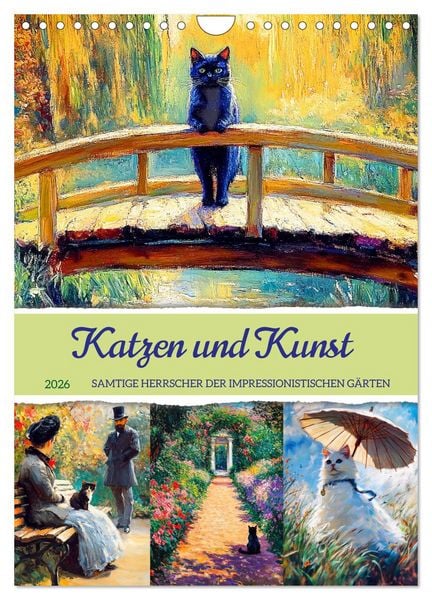 Produktbild: Katzen und Kunst - Samtige Herrscher der impressionistischen G&auml;rten (Wandkalender 2026 DIN A4 hoch), CALVENDO Monatskalender