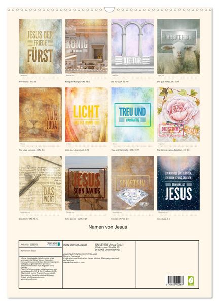 Produktbild: Namen von Jesus (Wandkalender 2026 DIN A2 hoch), CALVENDO Monatskalender