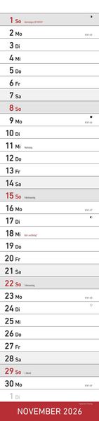 Produktbild: Streifenplaner XL ROT 2026 - Streifenkalender 15x64 cm - Wandplaner - Küchenkalender - schmales Design - eine Spalte - Langplaner