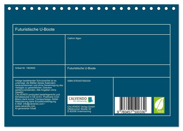 Produktbild: Futuristische U-Boote (Tischkalender 2026 DIN A5 quer), CALVENDO Monatskalender