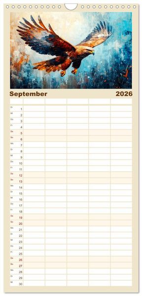 Produktbild: Familienplaner 2026 - Greifv&ouml;gel. Majest&auml;tische Luftakrobaten in &Ouml;loptik mit 5 Spalten (Wandkalender, 21 x 45 cm) CALVENDO
