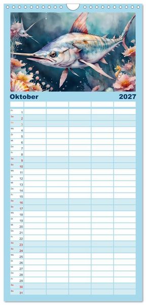 Produktbild: Familienplaner 2027 - Meereskreaturen - Lebendige Unterwasserwelt mit 5 Spalten (Wandkalender, 21 x 45 cm) CALVENDO