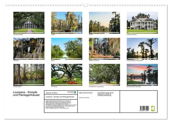 Produktbild: Louisiana - S&uuml;mpfe und Plantagenh&auml;user (Wandkalender 2026 DIN A2 quer), CALVENDO Monatskalender