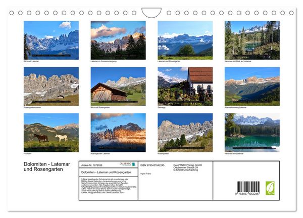 Produktbild: Dolomiten - Latemar und Rosengarten (Wandkalender 2026 DIN A4 quer), CALVENDO Monatskalender