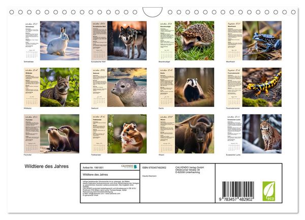 Produktbild: Wildtiere des Jahres (Wandkalender 2026 DIN A4 quer), CALVENDO Monatskalender