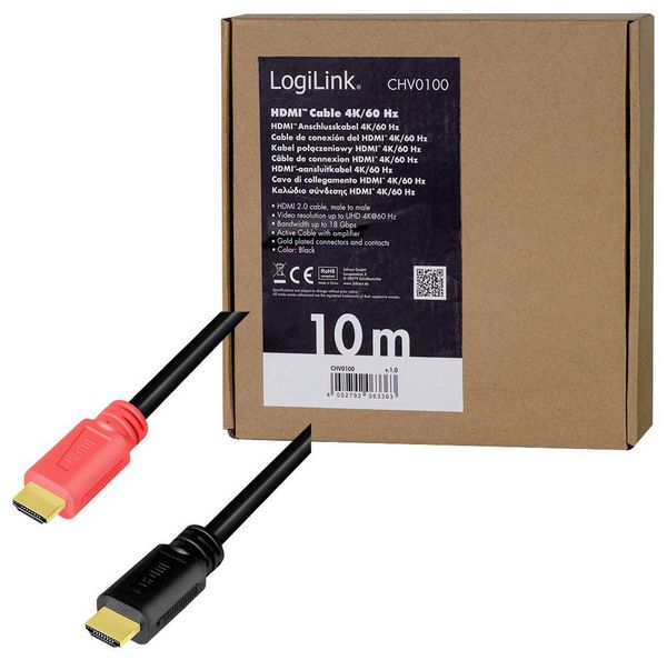 Produktbild: LogiLink HDMI AV Anschlusskabel [1x HDMI-Stecker - 1x HDMI-Stecker] 10m Schwarz
