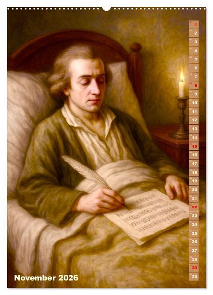 Produktbild: Wolfgang Amadeus Mozart. Sein Leben, seine Werke (hochwertiger Premium Wandkalender 2026 DIN A2 hoch), Kunstdruck in Hochglanz