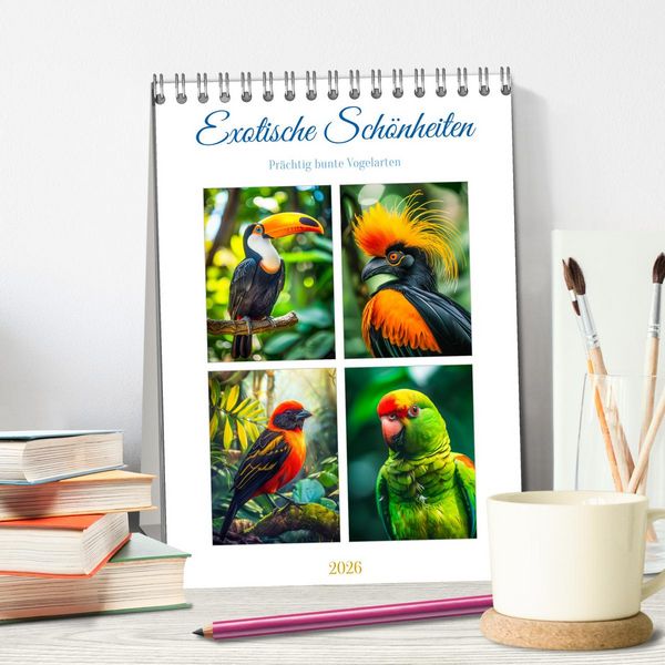 Produktbild: Exotische Sch&ouml;nheiten - pr&auml;chtig bunte V&ouml;gel (Tischkalender 2026 DIN A5 hoch), CALVENDO Monatskalender