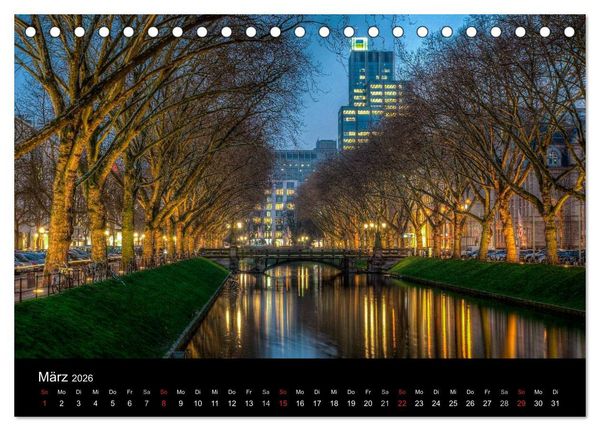 Produktbild: D&uuml;sseldorf - Ansichten am Abend (Tischkalender 2026 DIN A5 quer), CALVENDO Monatskalender