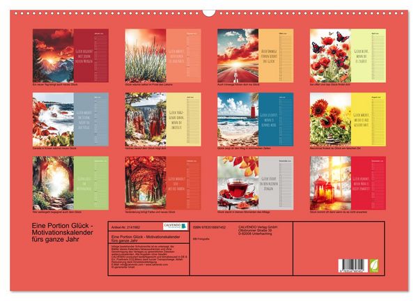 Produktbild: Eine Portion Gl&uuml;ck - Motivationskalender f&uuml;rs ganze Jahr (Wandkalender 2026 DIN A2 quer), CALVENDO Monatskalender