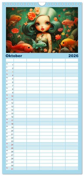 Produktbild: Familienplaner 2026 - Zauberhafte Meerjungfrauen. Liebliche Illustrationen mit 5 Spalten (Wandkalender, 21 x 45 cm) CALVENDO