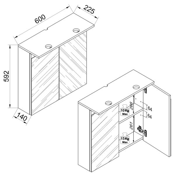 Produktbild: LED Bad Spiegelschrank Steckdose 59x60x23 Cosila