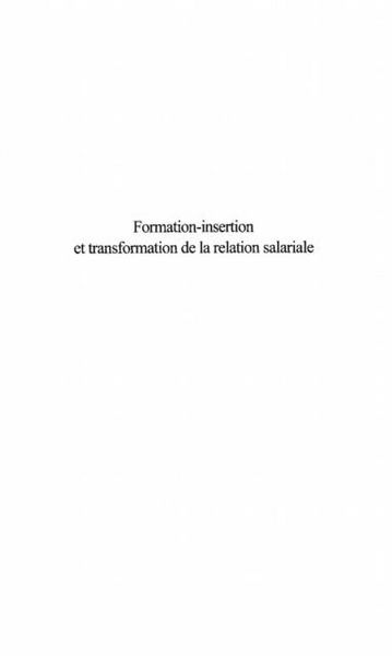 Produktbild: Formation-Insertion Et Transformation De La Relation Salaria