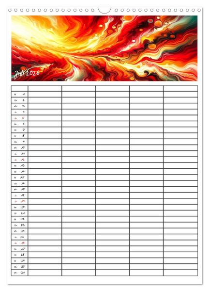 Produktbild: Pouring Art Familienplaner - Durch das Jahr mit KI-kreierter Pouring Kunst (Wandkalender 2026 DIN A3 hoch), CALVENDO Monatskalender