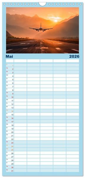 Produktbild: Familienplaner 2026 - Flugzeuge hautnah - Flugzeugkalender f&uuml;r Flugzeugliebhaber mit 5 Spalten (Wandkalender, 21 x 45 cm) CALVENDO