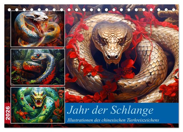 Produktbild: Jahr der Schlange - Illustrationen des chinesischen Tierkreiszeichens (Tischkalender 2026 DIN A5 quer), CALVENDO Monatskalender