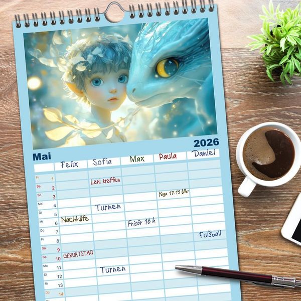 Produktbild: Familienplaner 2026 - Winterliche Fantasie Anim&eacute; mit 5 Spalten (Wandkalender, 21 x 45 cm) CALVENDO