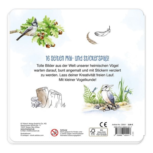 Produktbild: TR&Ouml;TSCH - Stickermalbuch Unsere Vogelwelt Malbuch mit Stickern| Ab 5 Jahren