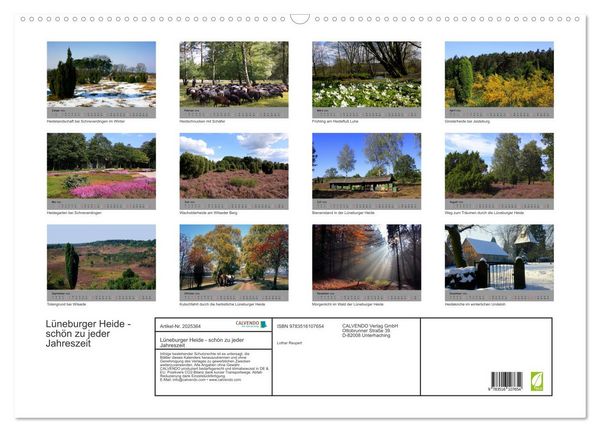 Produktbild: L&uuml;neburger Heide - sch&ouml;n zu jeder Jahreszeit (Wandkalender 2026 DIN A2 quer), CALVENDO Monatskalender