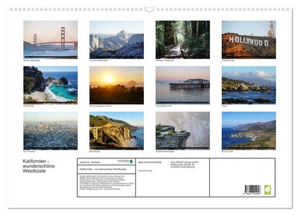Produktbild: Kalifornien - wundersch&ouml;ne Westk&uuml;ste (Wandkalender 2026 DIN A2 quer), CALVENDO Monatskalender