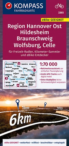 Produktbild: KOMPASS Fahrradkarte 3365 Region Hannover Ost, Hildesheim, Braunschweig, Wolfsburg, Celle 1:70.000