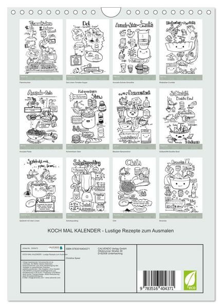 Produktbild: KOCH MAL KALENDER - Lustige Rezepte zum Ausmalen (Wandkalender 2026 DIN A4 hoch), CALVENDO Monatskalender