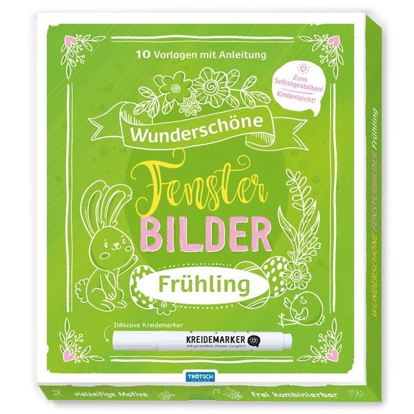 Produktbild: Tr&ouml;tsch Wundersch&ouml;ne Fensterbilder mit Kreidemarker Fr&uuml;hjahr Mappe mit Vorlagen und Kreidemarker