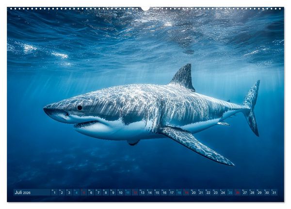 Produktbild: Hai Kalender - M&auml;chtige Haie der Ozeane und geheimnisvollen Unterwasserwelt (Wandkalender 2026 DIN A2 quer), CALVENDO Monatskalender