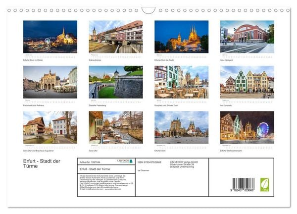 Produktbild: Erfurt - Stadt der T&uuml;rme (Wandkalender 2026 DIN A3 quer), CALVENDO Monatskalender