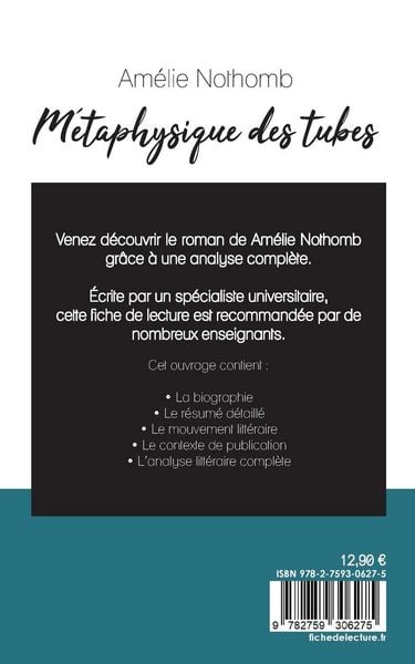 Produktbild: M&eacute;taphysique des tubes de Am&eacute;lie Nothomb (fiche de lecture et analyse compl&egrave;te de l'&iquest;uvre)