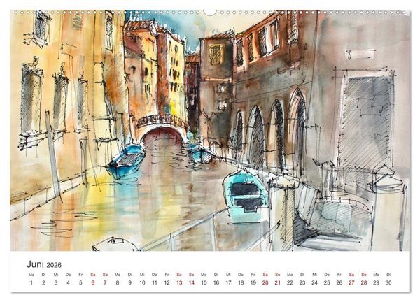 Produktbild: Italienische Reiseskizzen (hochwertiger Premium Wandkalender 2026 DIN A2 quer), Kunstdruck in Hochglanz